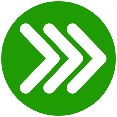 Green circle with 3 white chevrons like a fast-forward button